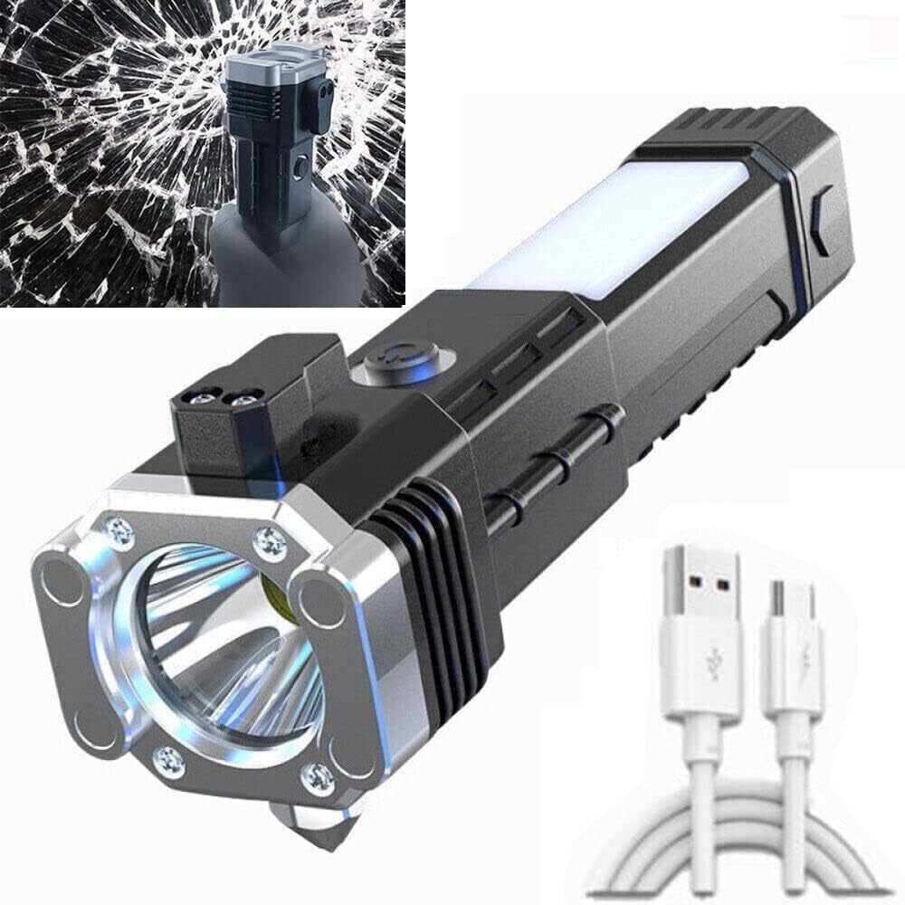 DRAWBRIDGE 1 pc Torch Light,LED 3W Torch Light Rechargeable Torch Flashlight,Long Distance Beam Range Car Rescue Torch with Hammer Window Glass and Seat Belt Cutter Built Portable Rechargeable