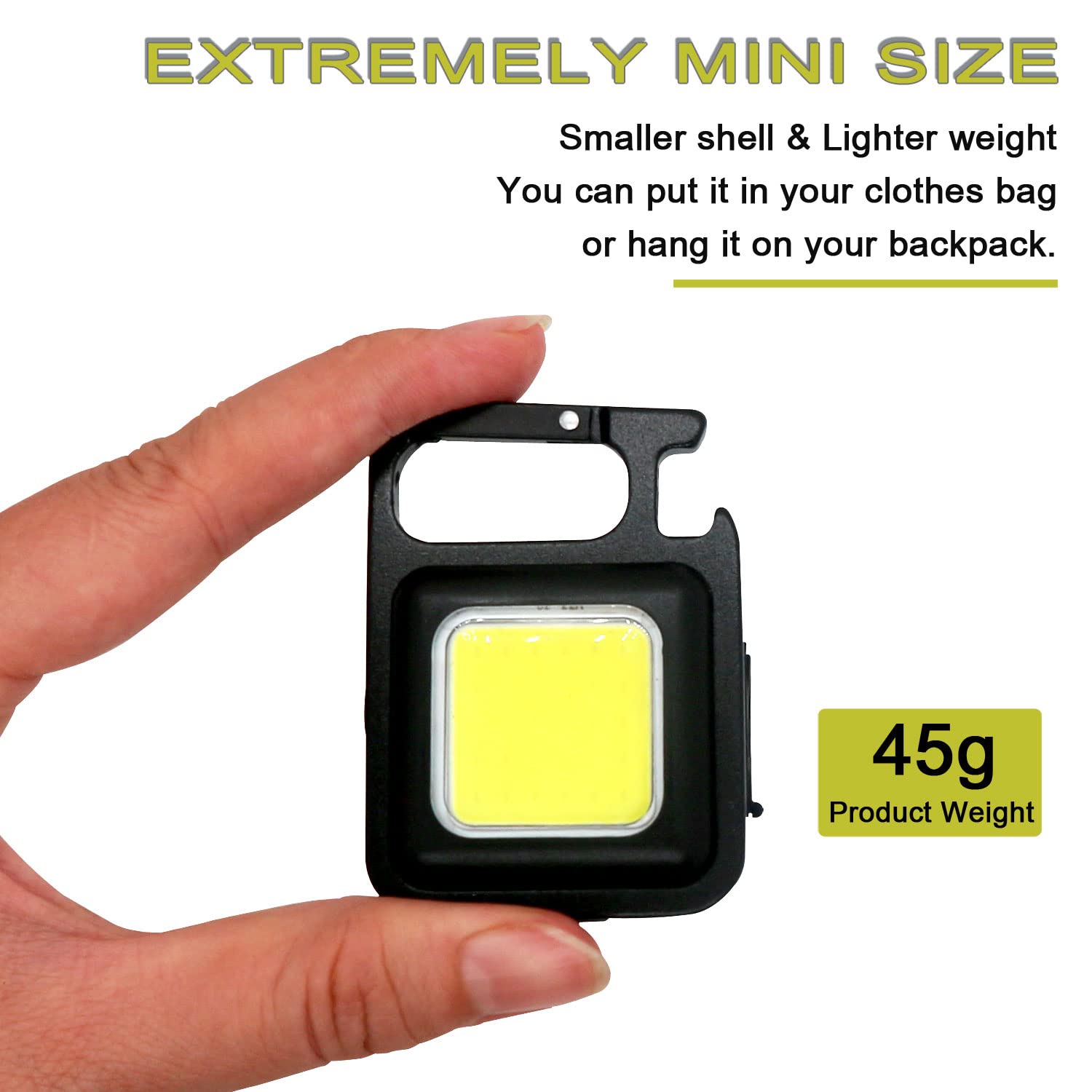 Keychain Mini Cob Flashlight, Super Bright (Max 500 Lumens) Rechargeable Emergency Light, 4 Modes Portable Pocket Light with Folding Bracket Bottle Opener for Fishing, Camping, Walking