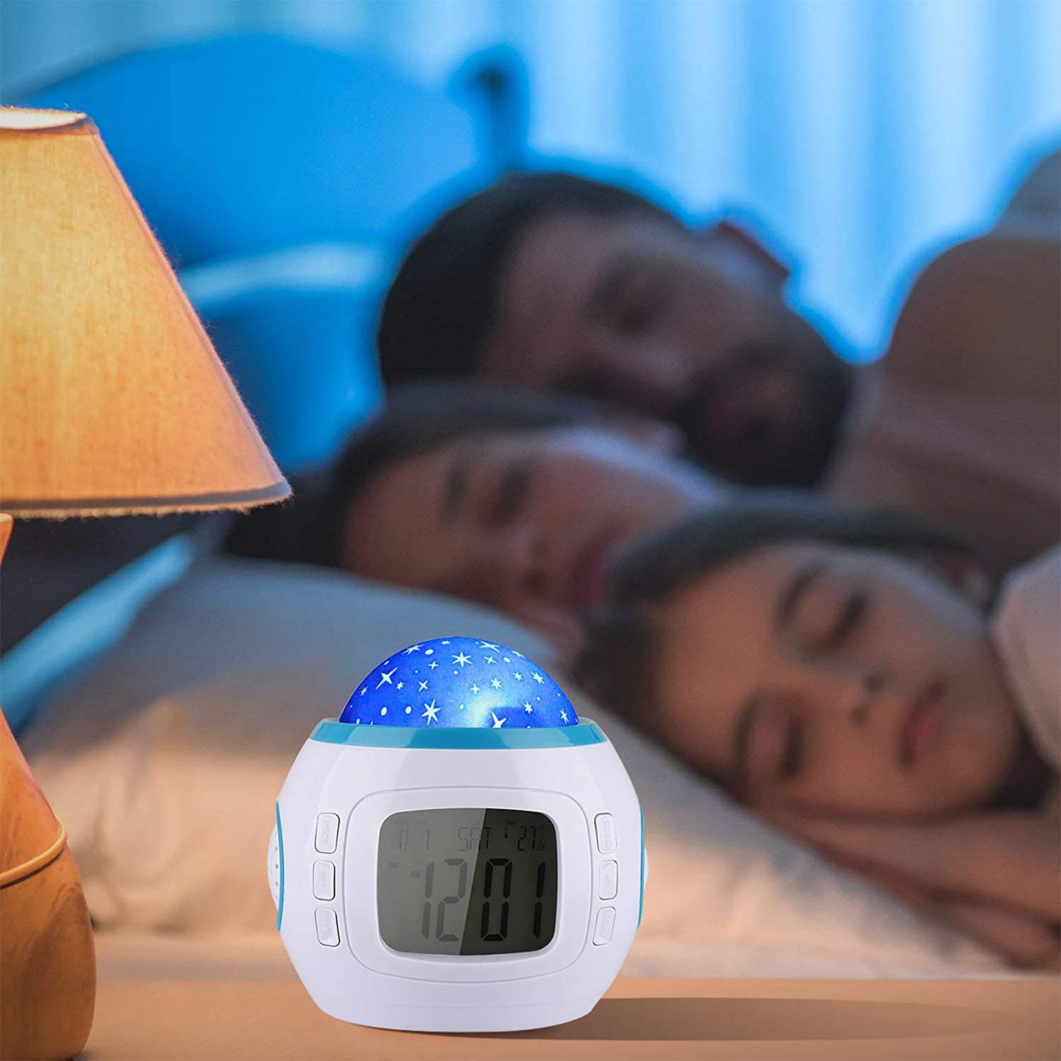Kids Alarm Clock, Stars 7 Color Changing Night Light, LED Star Projector Starry Night Light, Digital Alarm Clock Temperature Detect for Toddler, Children Boys and Girls