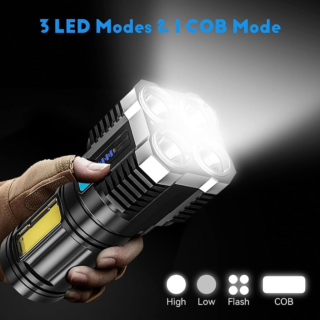 Ld03 USB Rechargeable LED Flashlight – 4-Core High-Power Torch, Compact Pocket Light with Long-Range Beam, Mini Battery Operated Emergency Flashlight for Camping & Outdoor Use – Black