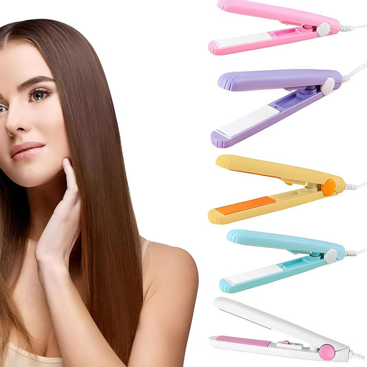 YIPINER Mini Hair Straightener 2 in 1 Straight and Curly Hair Flat Iron Ceramic Tourmaline Plate 100-240V 20W US Plug, Purple