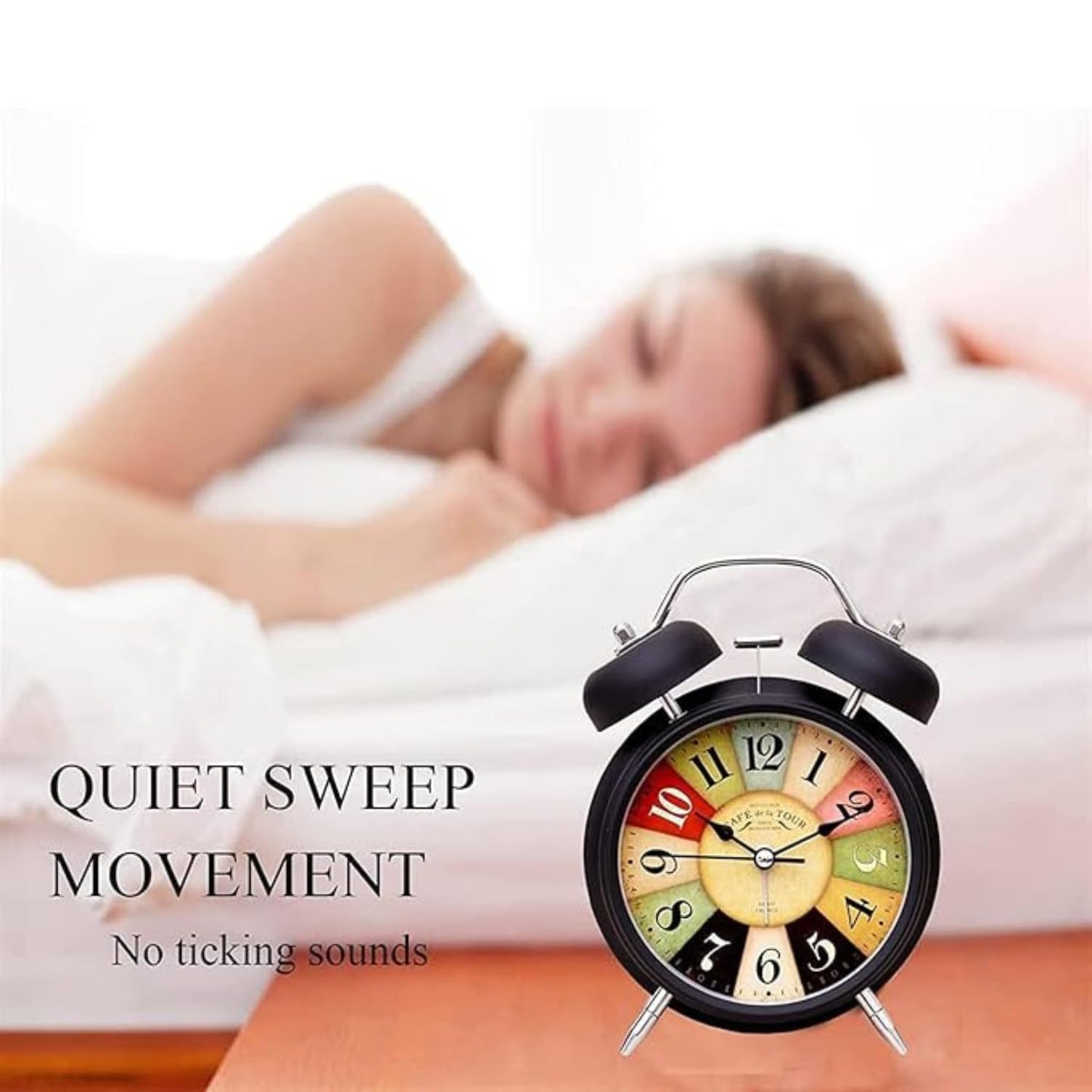Umi Vintage Twin Bell Alarm Clock, Battery Operated with Night Backlight & Silent Movement for Bedroom & Office (Black)