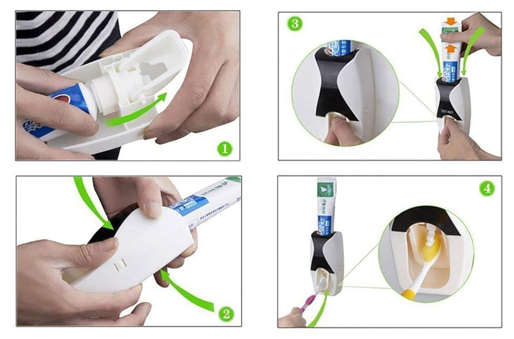 Automatic Toothpaste Dispenser with 5 Brush Holder, Fresh ABS Plastic Dust-Proof Wall Mounted Toothbrush Holder with Cover Storage Stand for Home Bathroom