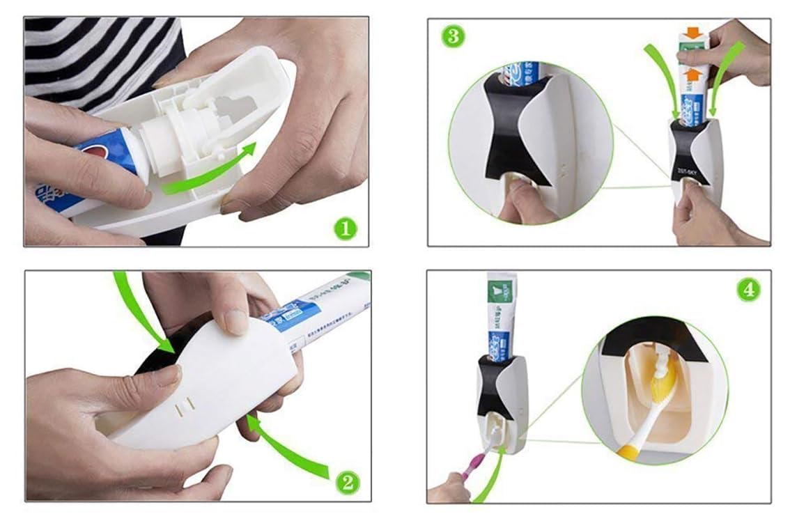 Automatic Toothpaste Dispenser with 5 Brush Holder, Fresh ABS Plastic Dust-Proof Wall Mounted Toothbrush Holder with Cover Storage Stand for Home Bathroom