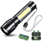 DOTCOM LED Emergency Handheld Flashlight USB Rechargeable Flashlight 3 Modes Adjustable Focus,Portable Waterproof LED Flashlight with COB Side Lights，Best Tactical Torch for Hurricane (1pack)
