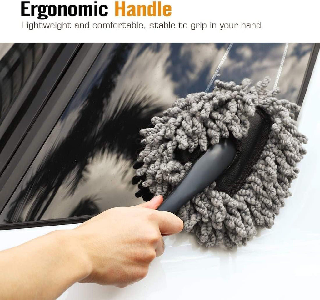 Mini Microfiber Duster Interior, Multi-Purpose Duster Brush with Handle for Car Cleaning & Household