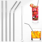 KBS Stainless Steel Straws for Drinking with Cleaning Brush for Kids and Adults Reusable Metal Straw Set Drinking Juice & Drinks Reusable Straw Pipe (2 Bent + 2 Straight +1 Brush)
