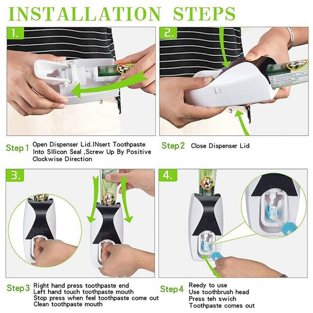 Automatic Toothpaste Dispenser with 5 Brush Holder, Fresh ABS Plastic Dust-Proof Wall Mounted Toothbrush Holder with Cover Storage Stand for Home Bathroom