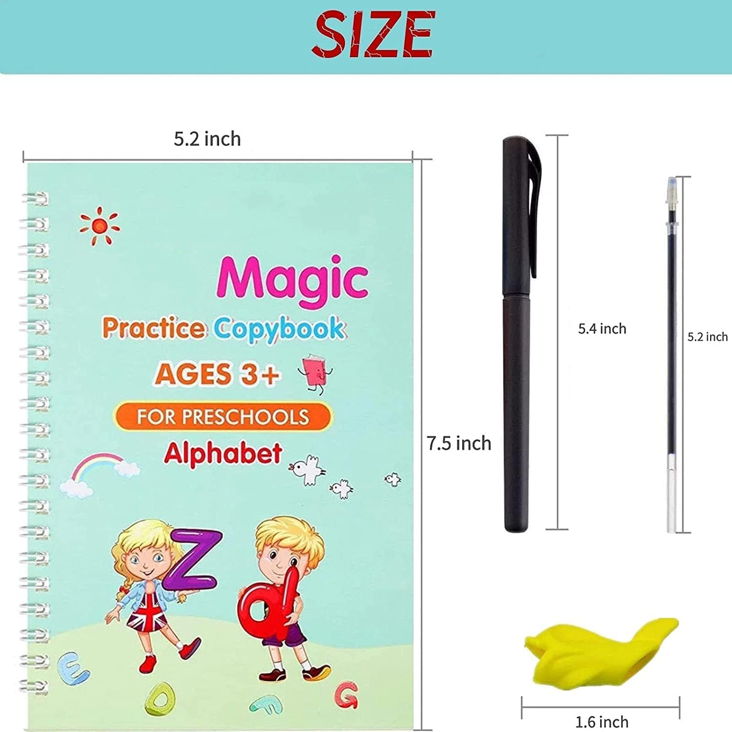 Eclet Magic Book for Kids, Sank Magic Practice Copybook, (4 Book+10 Refill+1 Pen+1 Grip) Number Tracing Book for Pre-Schoolers with Pen, Magic Calligraphy Copybook Set Writing Tool for Kids(F)