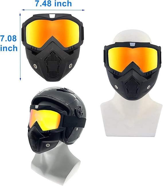 Goggle Mask Anti Scratch UV Protective Open Face & Eyewear Windproof Dirt Shield Adjustable Strap Soft Foam Padded Detachable for Cycling Bike Off Road Racing Riding Unisex (Black) (Orange)