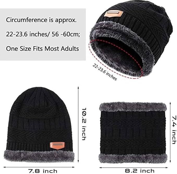 KINGBARON Ultra Soft Unisex Woolen Warm Snowproof Beanie Cap/Hat with Muffler Scarf Set for Men Women