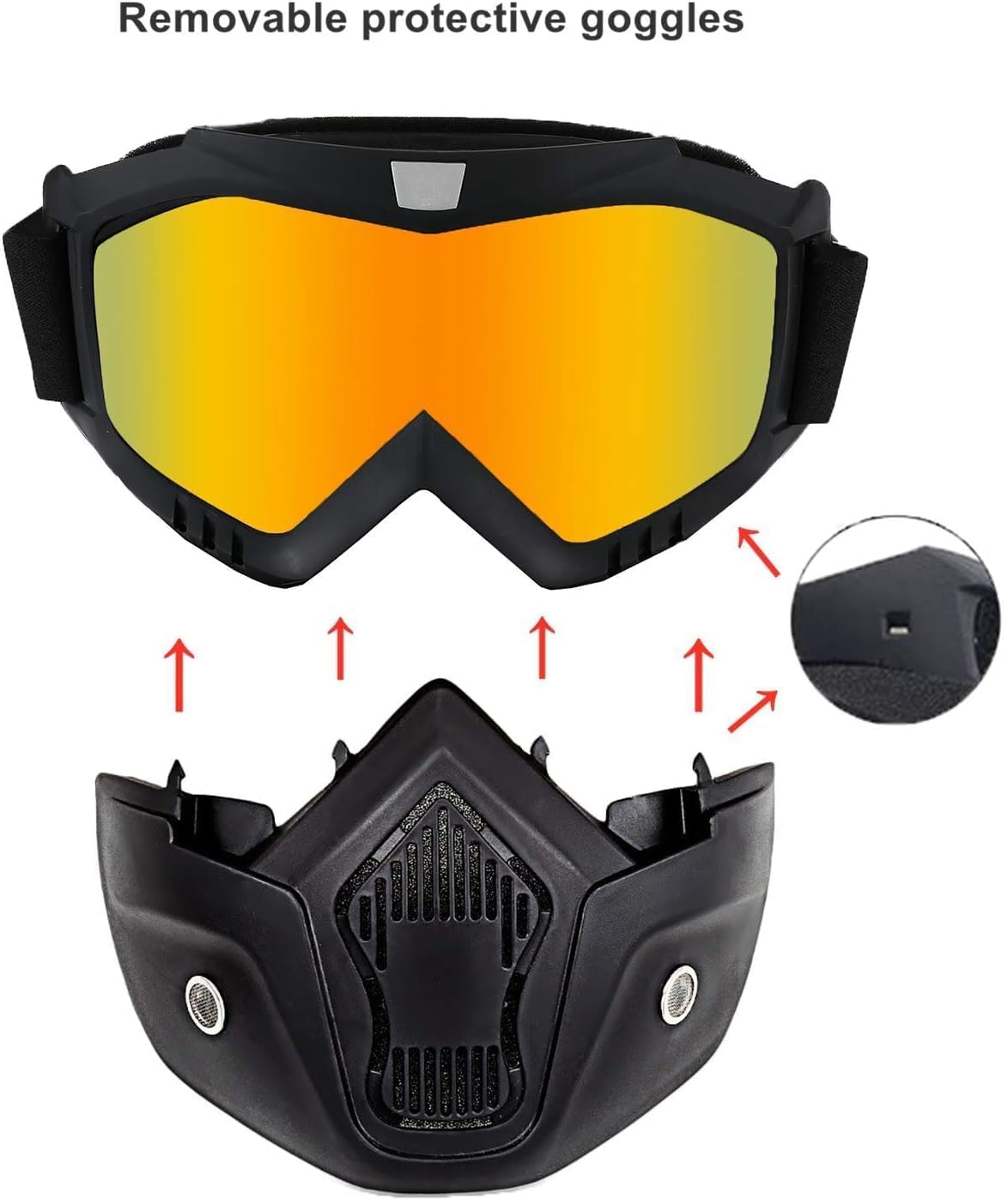 Goggle Mask Anti Scratch UV Protective Open Face & Eyewear Windproof Dirt Shield Adjustable Strap Soft Foam Padded Detachable for Cycling Bike Off Road Racing Riding Unisex (Black) (Orange)