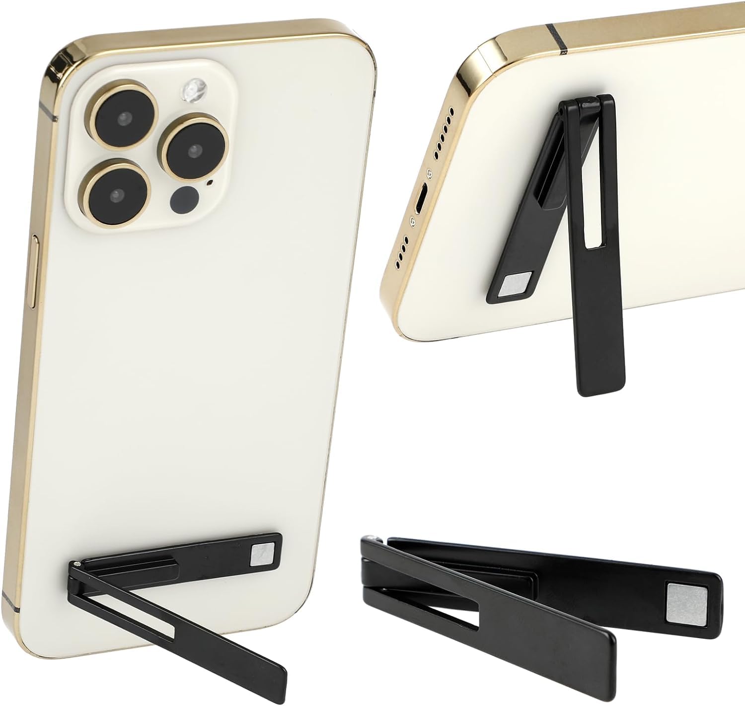 KolorFish Ultra Thin Mobile Phone Holder, Adjustable Angle Mini Alloy Kickstand Portable Phone Stand Foldable Horizontal/Vertical Desk Stand Holder