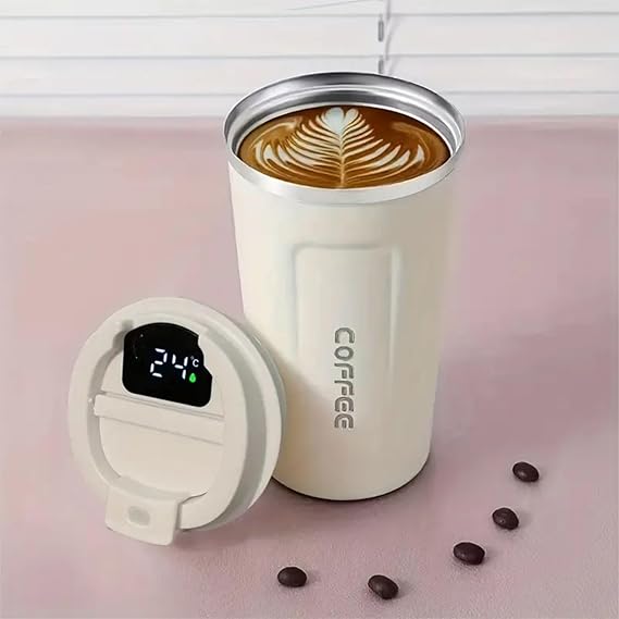 DailyAlley Insulated Coffee Mug with LED Temperature Display | 400ml Stainless Steel Vacuum Travel Mug with Leakproof Lid | Reusable Hot & Cold Thermos Tumbler for Office, Car & Outdoor Use (Black)