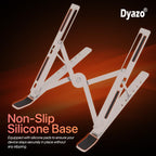 Dyazo 6 Angles Adjustable Aluminum Ergonomic Foldable Portable Tabletop Laptop/Desktop Riser Stand Holder Compatible for MacBook, HP, Dell, Lenovo & All Other Notebook (Silver)