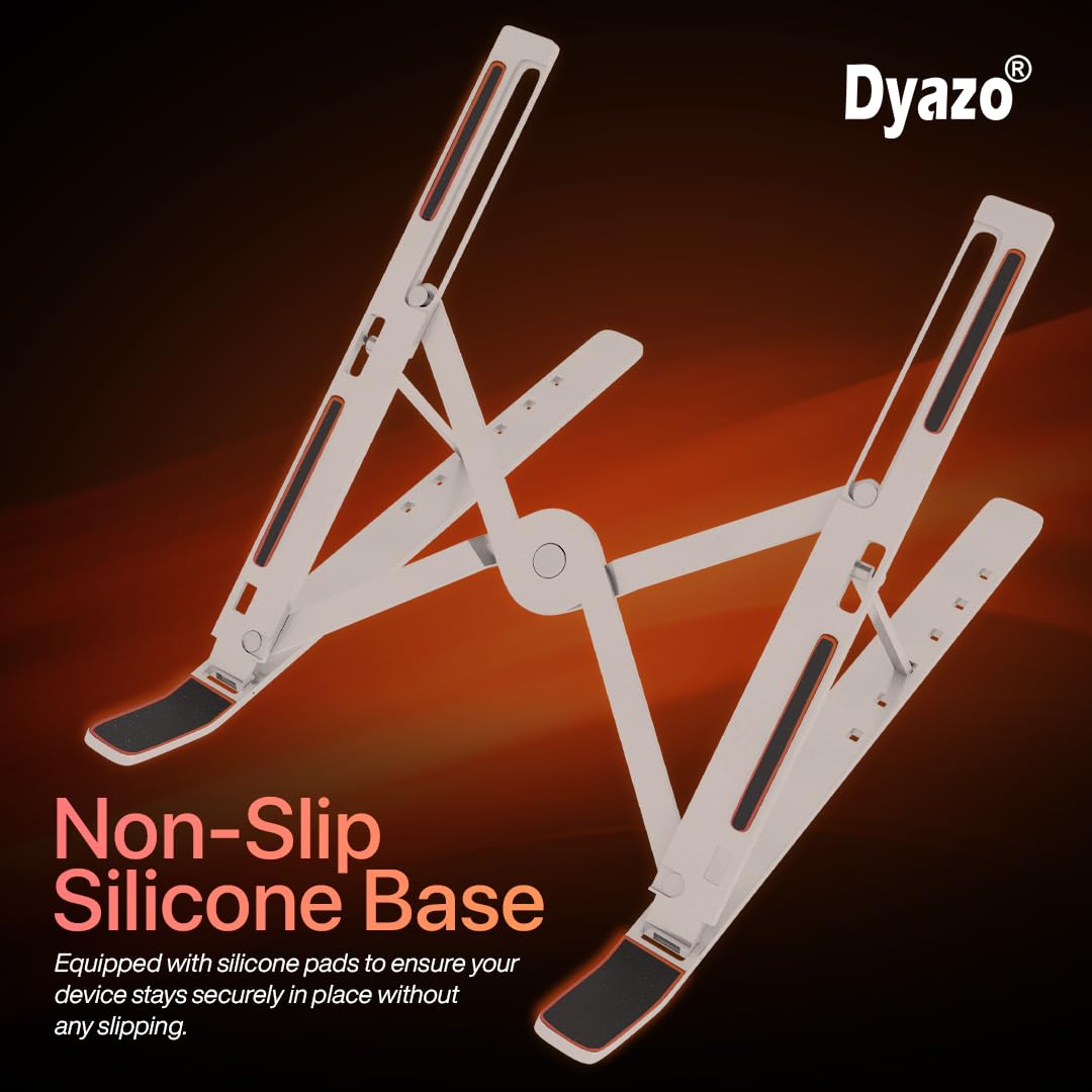 Dyazo 6 Angles Adjustable Aluminum Ergonomic Foldable Portable Tabletop Laptop/Desktop Riser Stand Holder Compatible for MacBook, HP, Dell, Lenovo & All Other Notebook (Silver)