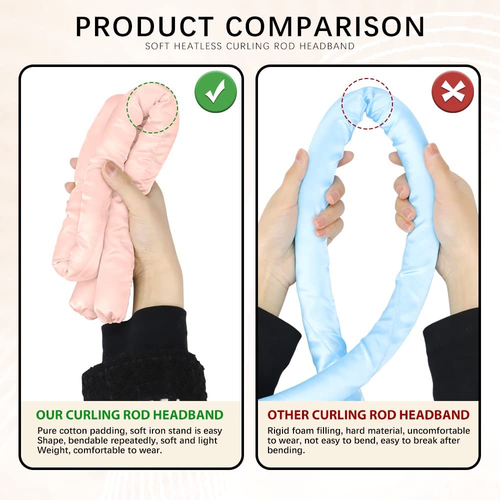 Heatless Hair Curler, Flexible Curling Rod with Hook, Satin Rollers for All Hair Types, No Heat Curls to Sleep for Curl Rods, Heatless Curls for Blowout Hair, Brown (Pink, Free)