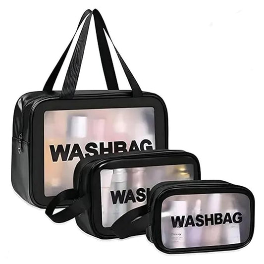 OCEANEVO Makeup Travel Pouch, Cosmetic Bag, Travel kit Pouch for Toiletries, Brushes and Cosmetics - Set of 3 - Washbag Pouch - Black
