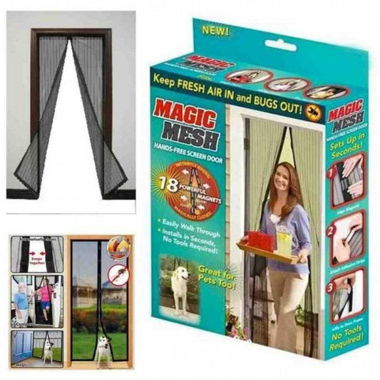 black sparrow Magic Mesh Magnetic Mosquito Screen Door Net Curtain with Magnets Polyester Mesh Curtain Back Door Mesh with Full Frame Hook & Loop Auto-Closing Fly Insect Mosquito Nets