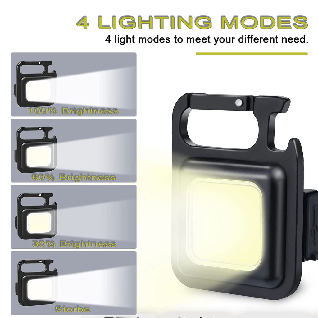 Keychain Mini Cob Flashlight, Super Bright (Max 500 Lumens) Rechargeable Emergency Light, 4 Modes Portable Pocket Light with Folding Bracket Bottle Opener for Fishing, Camping, Walking