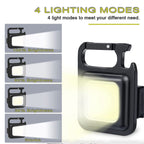 Keychain Mini Cob Flashlight, Super Bright (Max 500 Lumens) Rechargeable Emergency Light, 4 Modes Portable Pocket Light with Folding Bracket Bottle Opener for Fishing, Camping, Walking