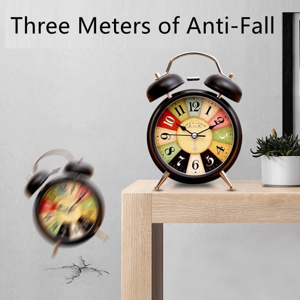 Umi Vintage Twin Bell Alarm Clock, Battery Operated with Night Backlight & Silent Movement for Bedroom & Office (Black)