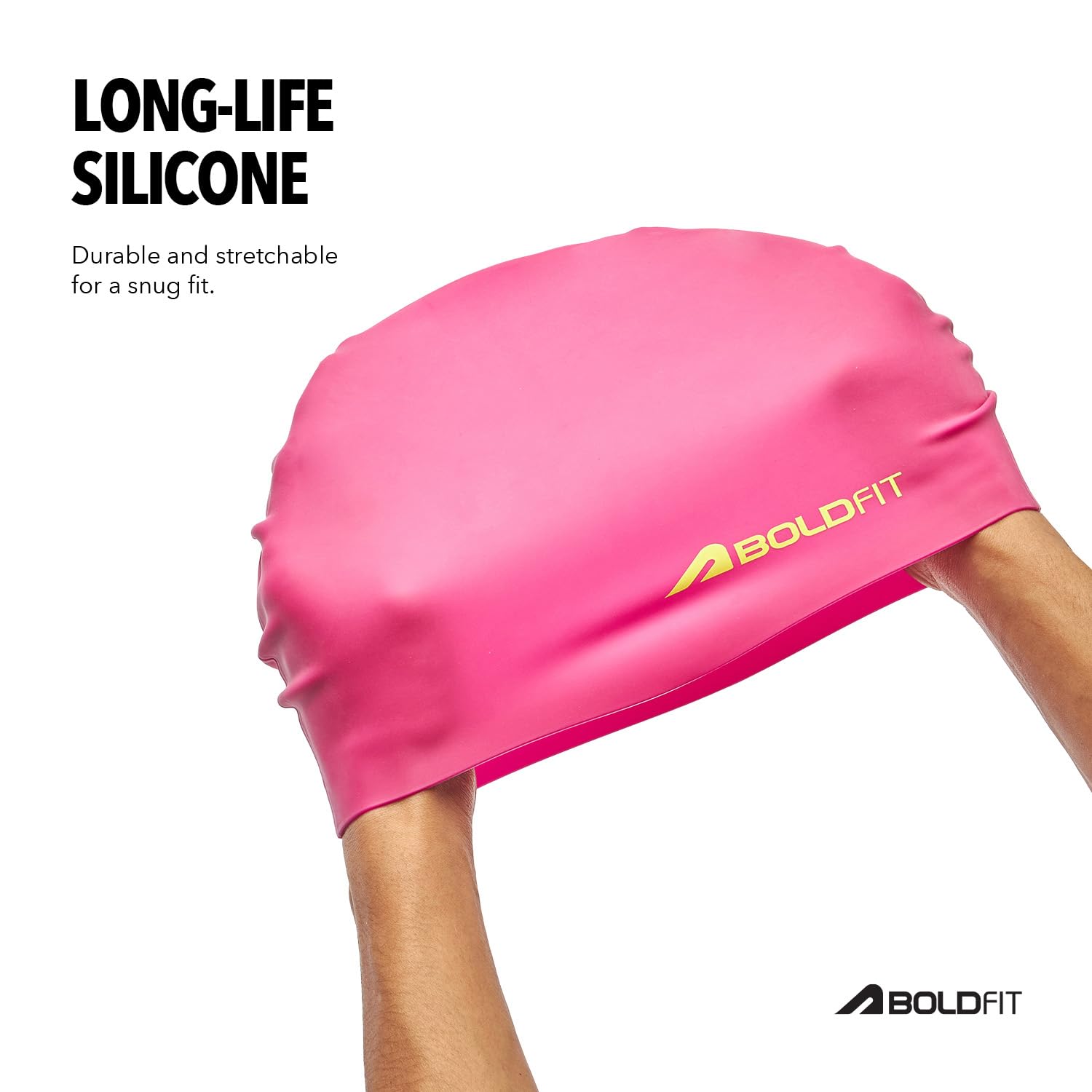 Boldfit Swimming Cap for Men Silicone Swimming Caps for Women Unisex Swim Cap for Boys Girls & Kids Swimming Cap for Women Super Elastic Training Swim Caps for Men Silicone Head Cap Easy Fit - ROSEO