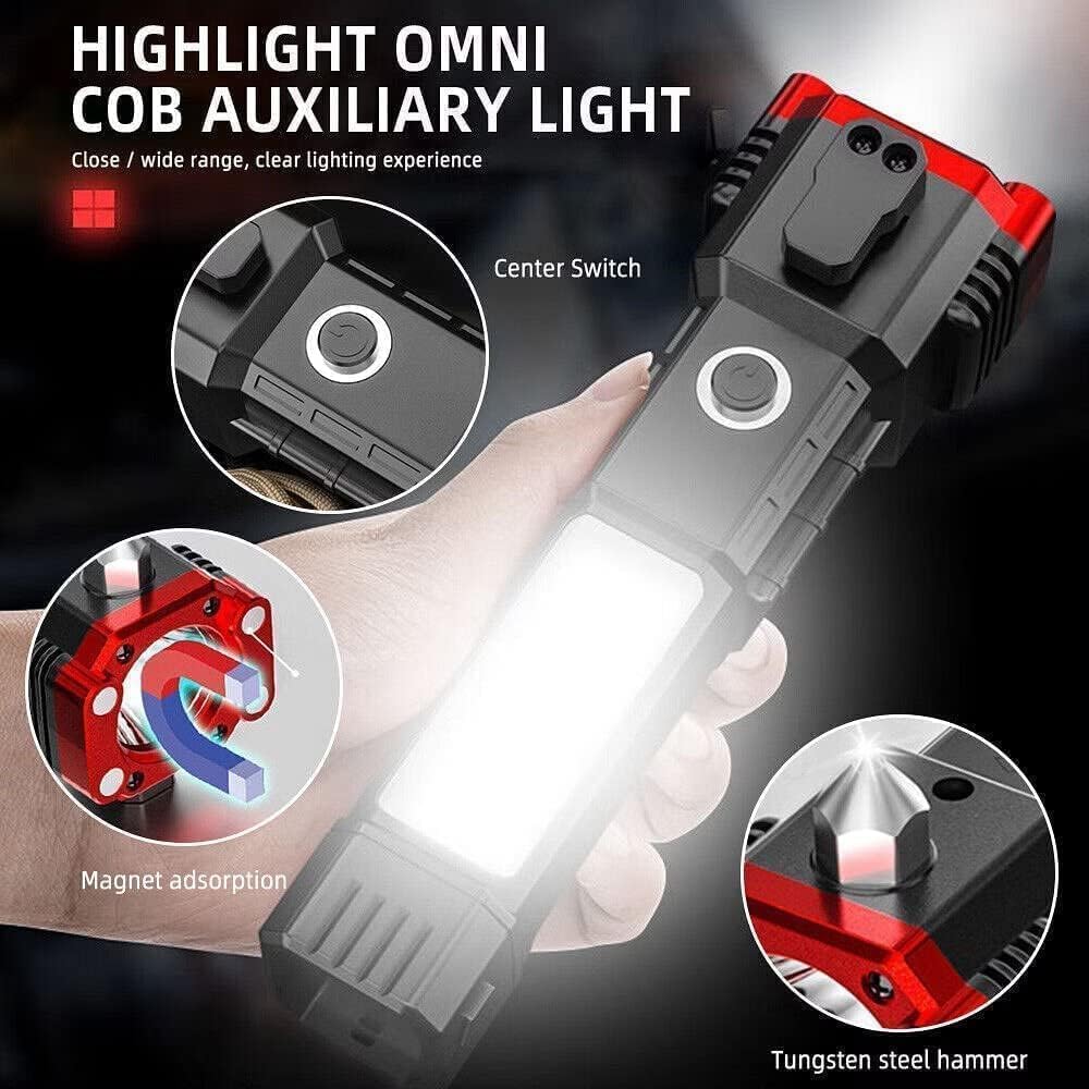 DRAWBRIDGE 1 pc Torch Light,LED 3W Torch Light Rechargeable Torch Flashlight,Long Distance Beam Range Car Rescue Torch with Hammer Window Glass and Seat Belt Cutter Built Portable Rechargeable
