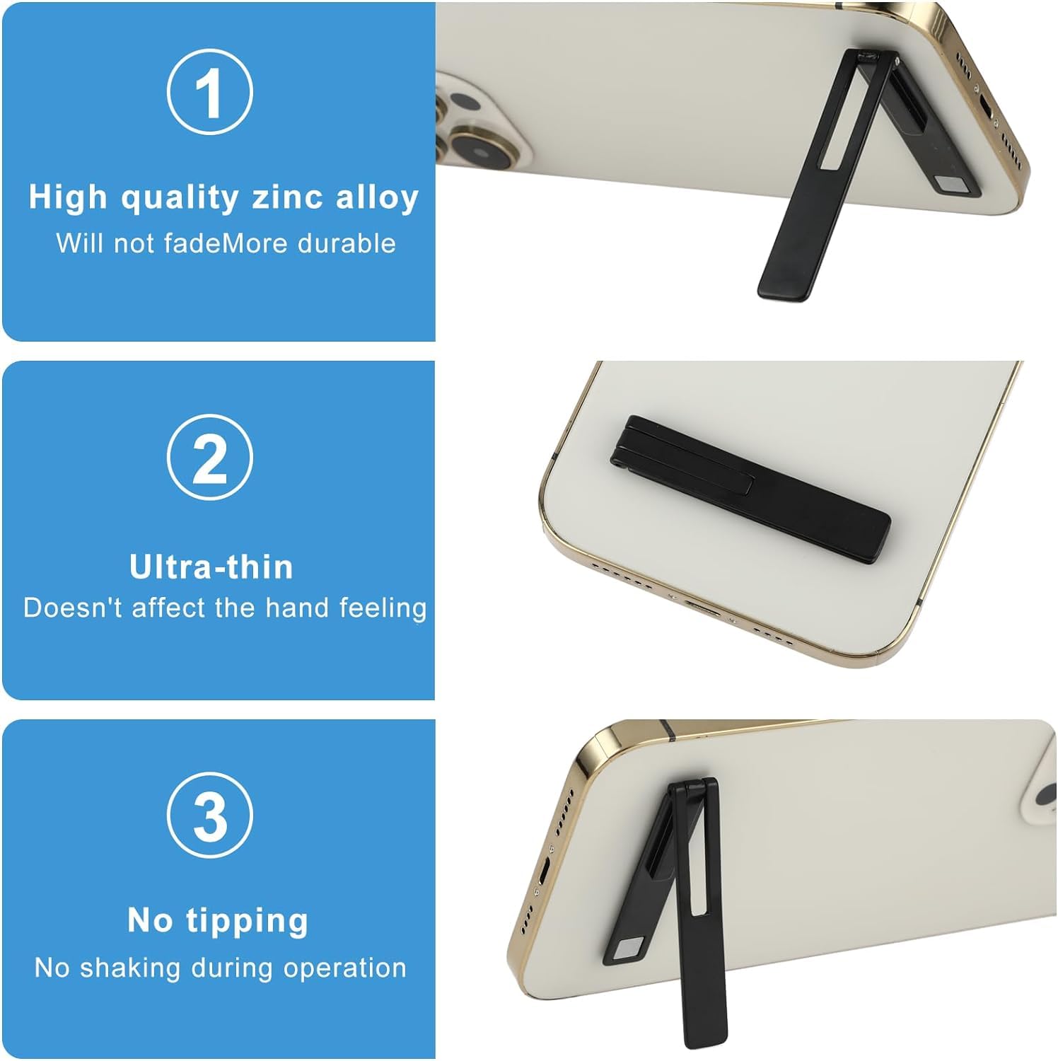 KolorFish Ultra Thin Mobile Phone Holder, Adjustable Angle Mini Alloy Kickstand Portable Phone Stand Foldable Horizontal/Vertical Desk Stand Holder