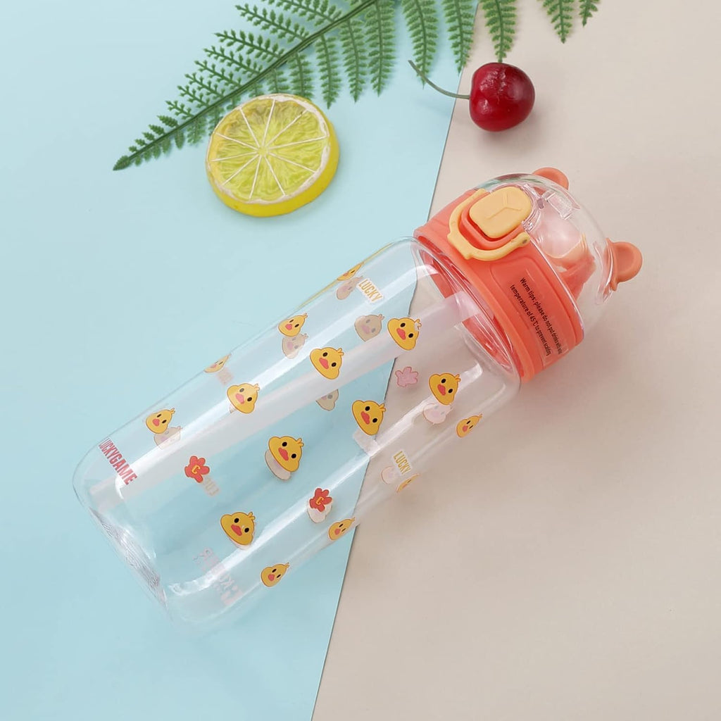 Home Water Bottle for Kids | Printed Designs for Kids | Plastic Sipper Bottle for Kids | Food Grade Plastic | One Click Open Flip Lid | Transparent, Leak Proof, BPA Free | 550 ml