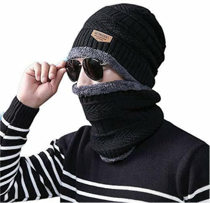 KINGBARON Ultra Soft Unisex Woolen Warm Snowproof Beanie Cap/Hat with Muffler Scarf Set for Men Women