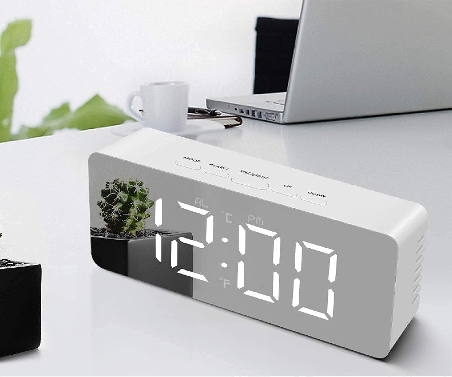 BUQARO Digital LED Mirror Alarm Clock with Temperature & Date Display | Smart Table Clock with Auto Sensor, Loud Alarm Ideal for Heavy Sleepers, Bedroom and Office Use (Transparent)