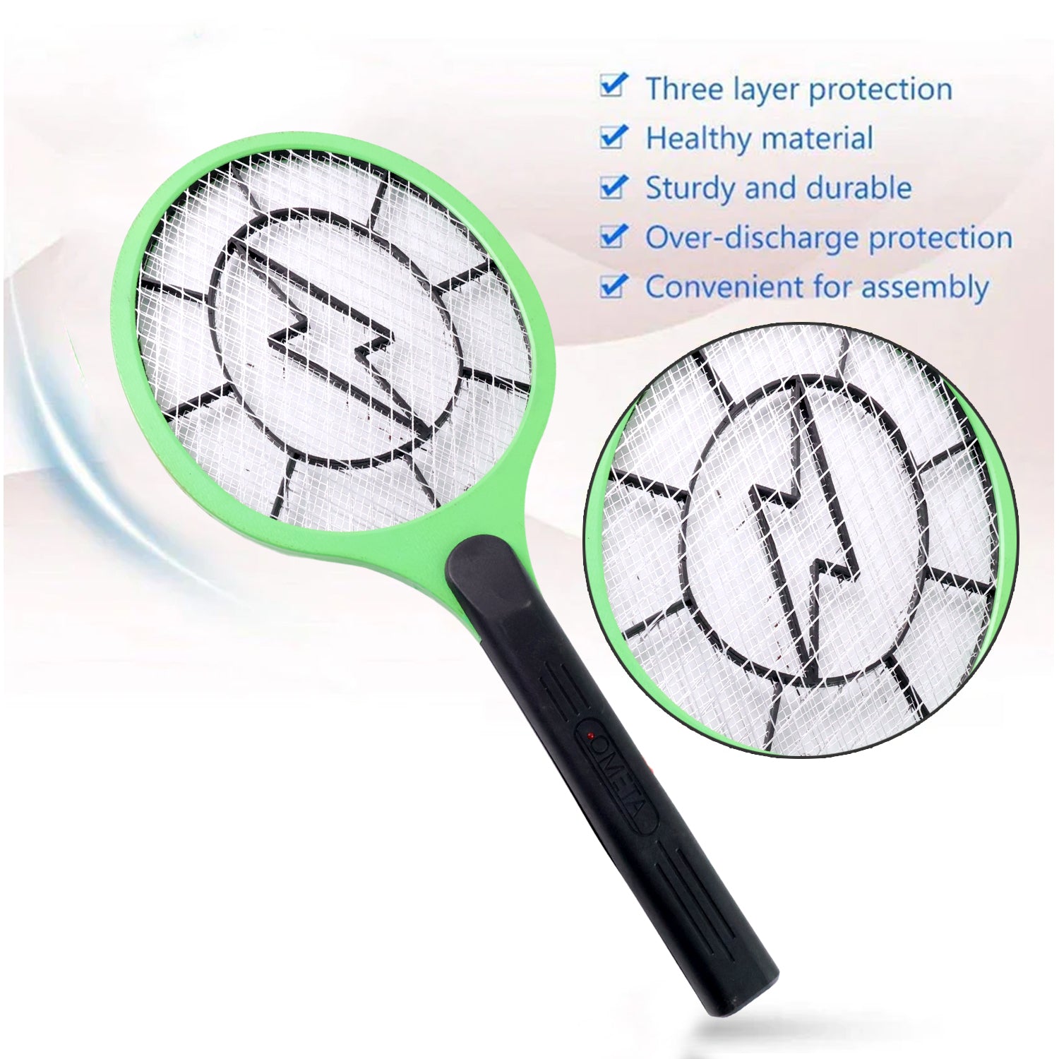 Green Rechargeable Electric Mosquito Killer Racket With Cable