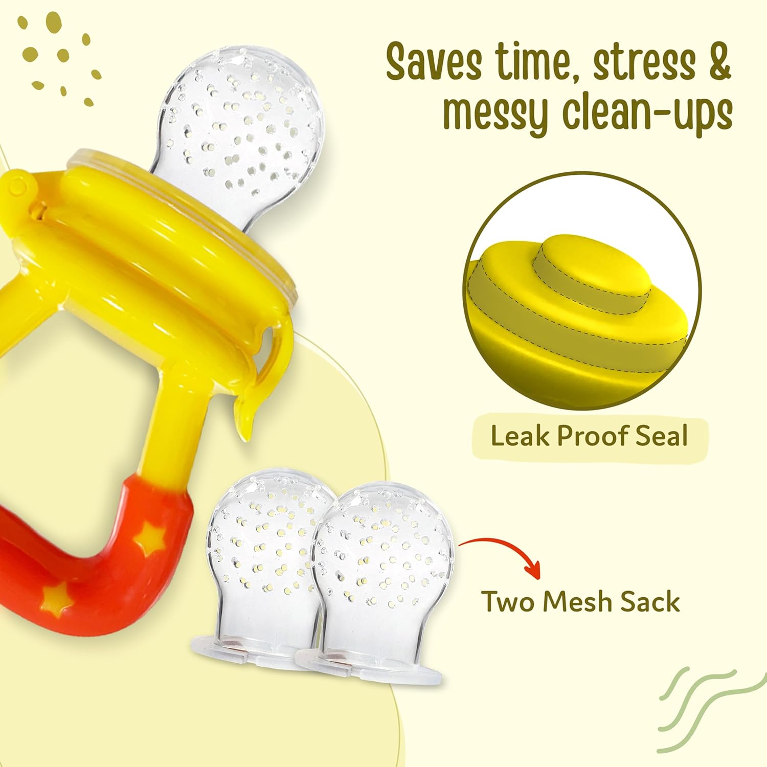 LuvLap Silicone Food/Fruit Nibbler with Extra Mesh, Soft Pacifier/Feeder, Teether for Infant Baby, Infant, Joystar Yellow, BPA Free