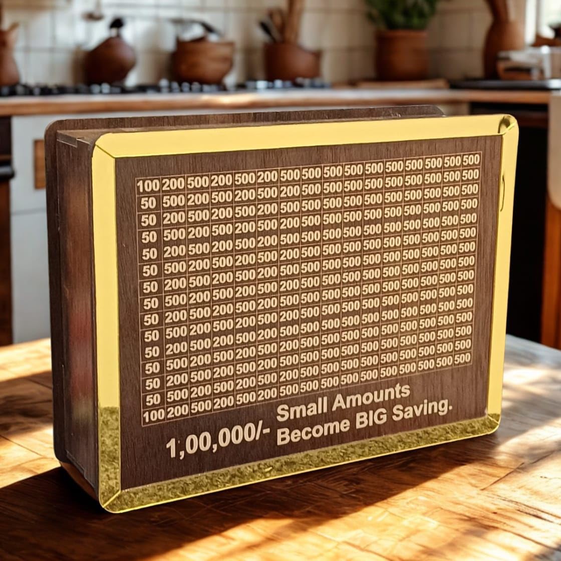 JELVI Wooden Piggy Bank for Kids & Adults, Coin Box with Carved Design,Savings Box,Money Bank Mini Bank,Donation Box,Smart Money Box,Wooden Coin Box, Money Saver, Money Bank Piggy Bank with Numbers