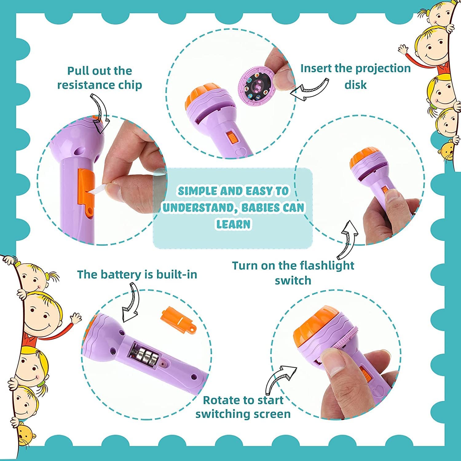 LISHER 6 Slides 48 Patterns Mini Projector Torch Toy Slide Flash Light Projector Toys Torch for Kids Lamp Education Learning Night Light Before Going to Bed(Random Slides), Multicolor