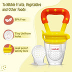 LuvLap Silicone Food/Fruit Nibbler with Extra Mesh, Soft Pacifier/Feeder, Teether for Infant Baby, Infant, Joystar Yellow, BPA Free