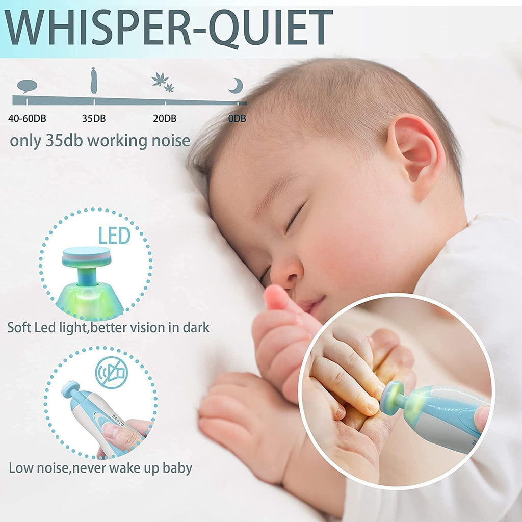 LATEHIMAK Baby Nail Trimmer New Born with Lights | Electric Baby Nail Cutter 0-6 Months with Multiple Filer Heads Adjustment | New Born Baby Products, Pack of 1