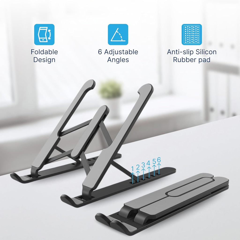 Geonix Trek T1 ABS Plastic Laptop Stand Height & Angle Adjustable | Foldable | Portable | Supports Maximum 5kg of Weight |Support Upto 17 inch