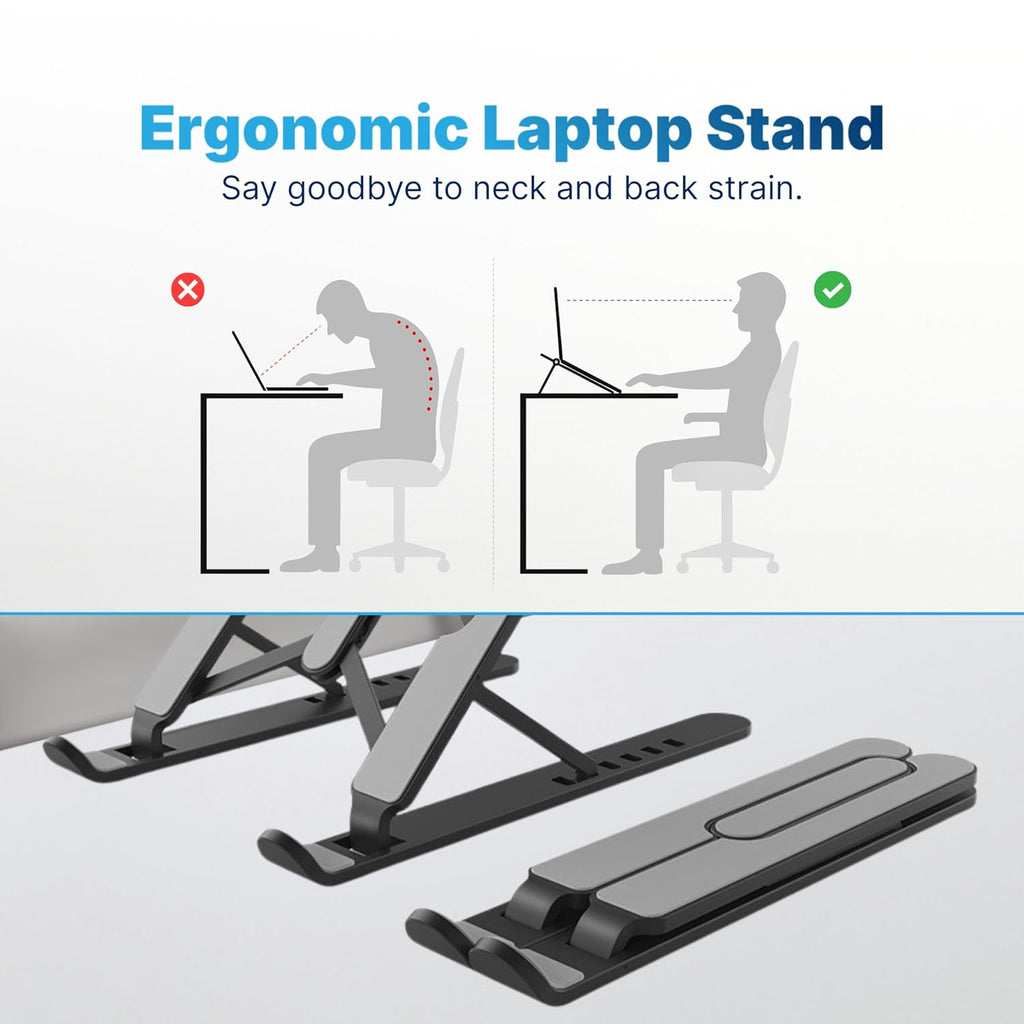 Geonix Trek T1 ABS Plastic Laptop Stand Height & Angle Adjustable | Foldable | Portable | Supports Maximum 5kg of Weight |Support Upto 17 inch