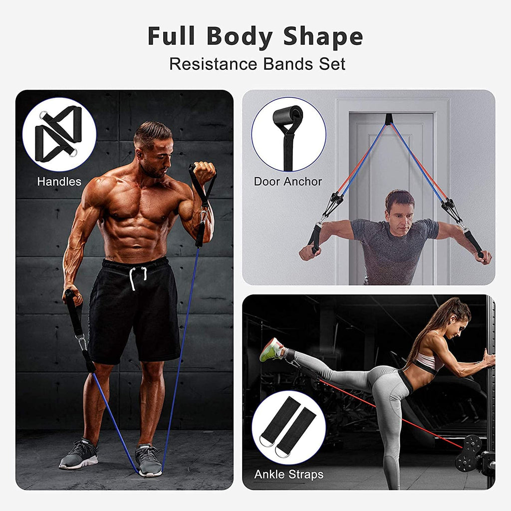 Fashnex Resistance Bands Set for Exercise, Stretching and Workout Toning Tube Kit with Foam Handles, Door Anchor, Ankle Strap and Carry Bag for Men, Women (100LB)