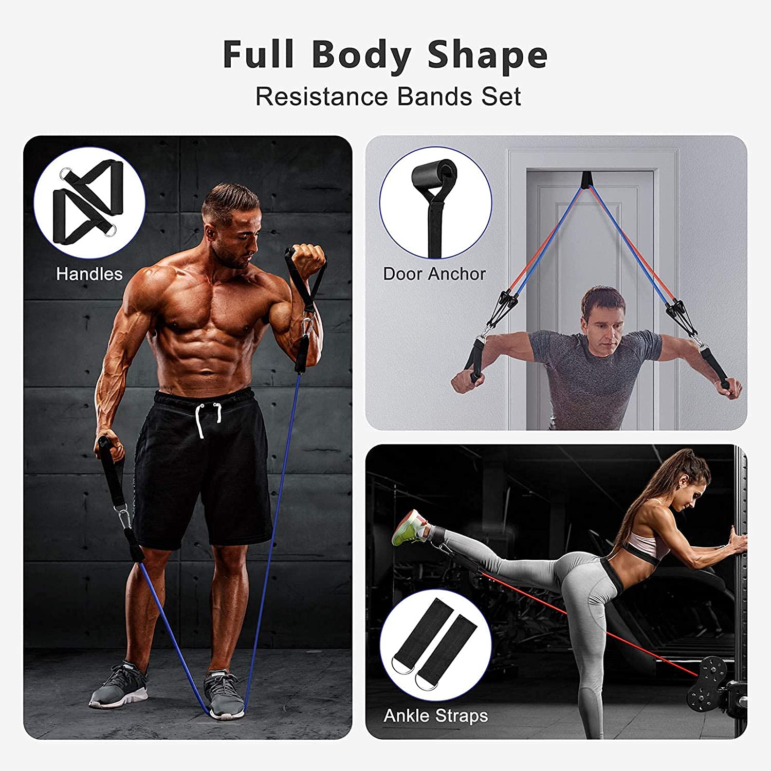 Fashnex Resistance Bands Set for Exercise, Stretching and Workout Toning Tube Kit with Foam Handles, Door Anchor, Ankle Strap and Carry Bag for Men, Women (100LB)