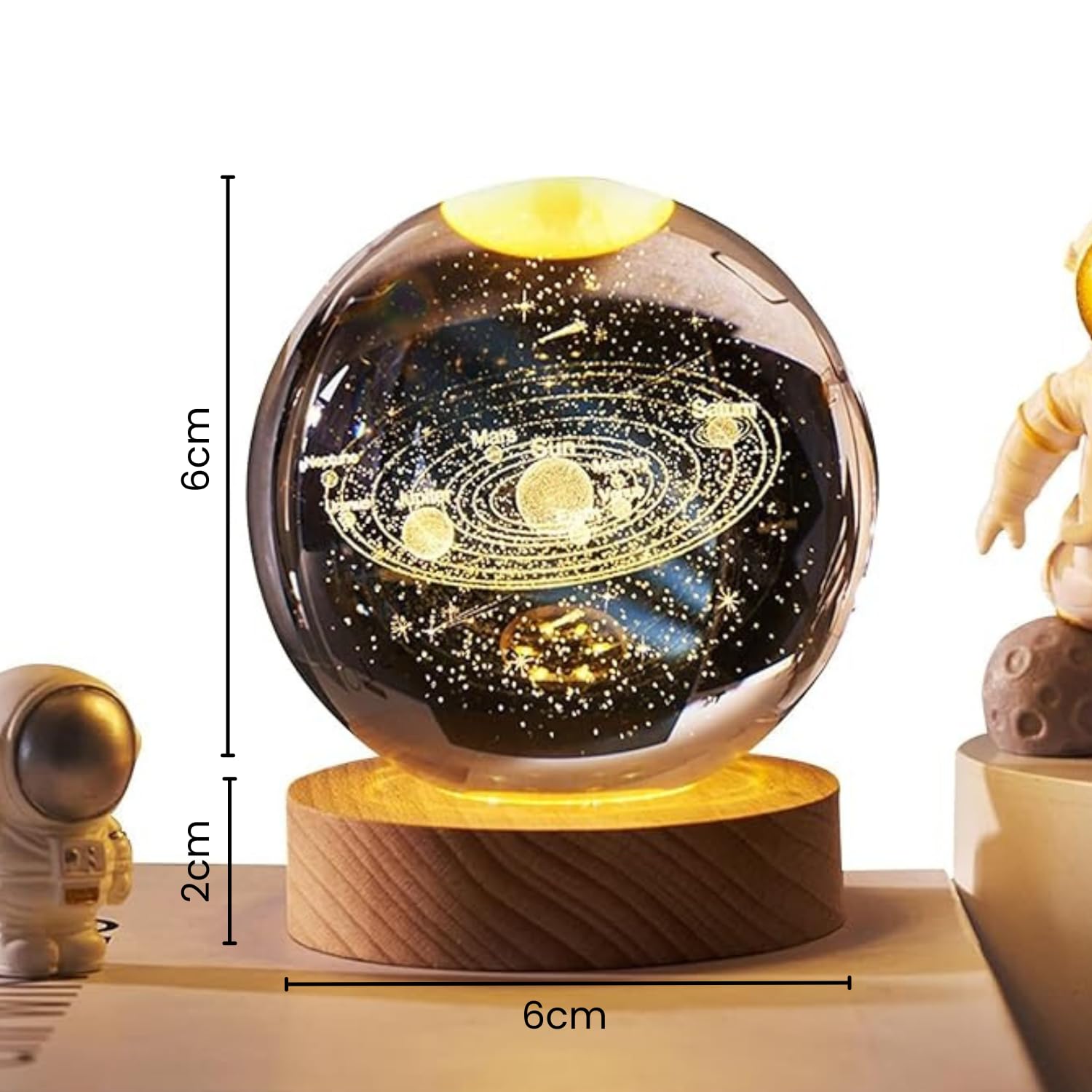 Universe Crystal Ball LED Night Lamp, Creative Engraved Night Light Wooden Base, Warm White Decorative Table Lamp for Home, Office, Bedroom, Birthday Gift (Solar Planet)