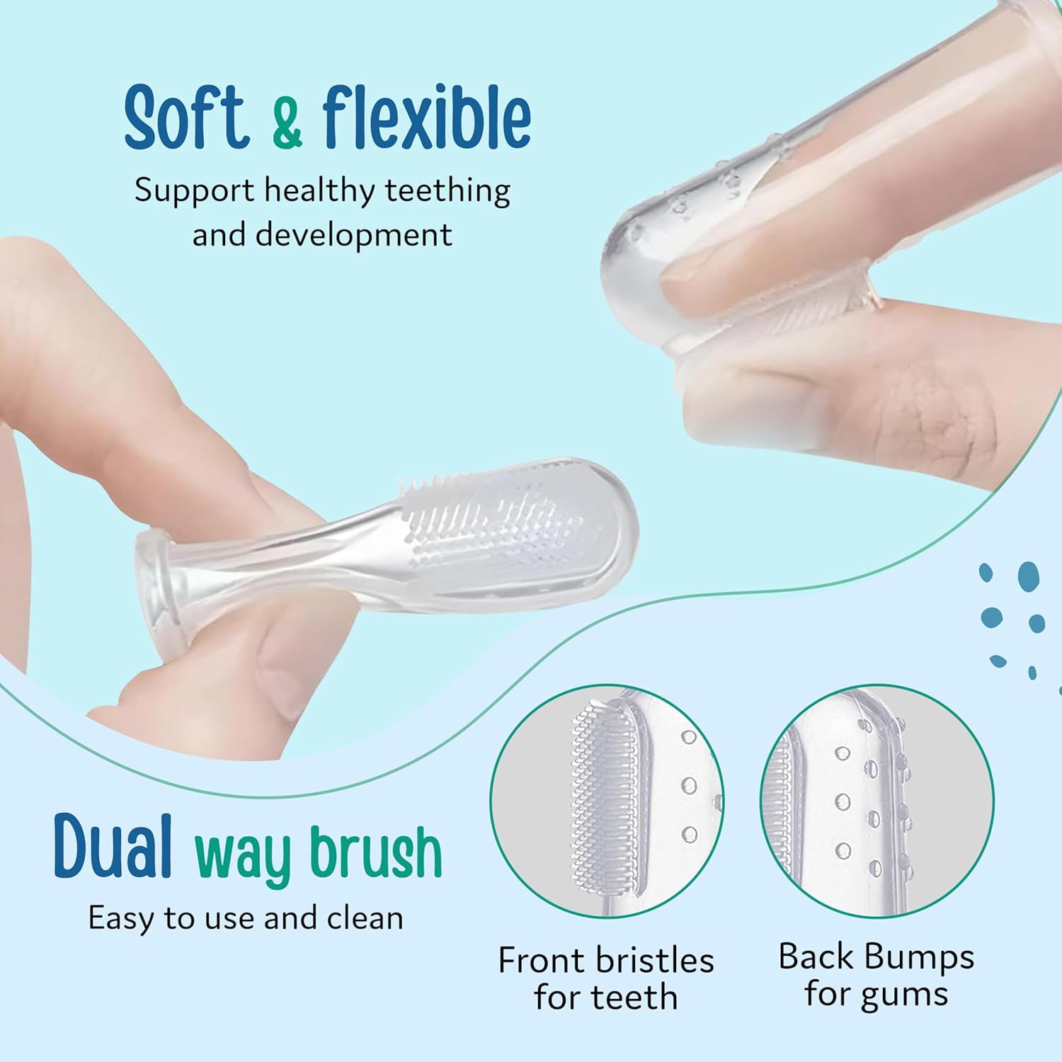 LuvLap Baby Silicone Finger ToothBrush with case for Easy Cleaning, Massaging, and Soothing Gums, Oral Hygiene