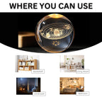 Universe Crystal Ball LED Night Lamp, Creative Engraved Night Light Wooden Base, Warm White Decorative Table Lamp for Home, Office, Bedroom, Birthday Gift (Solar Planet)