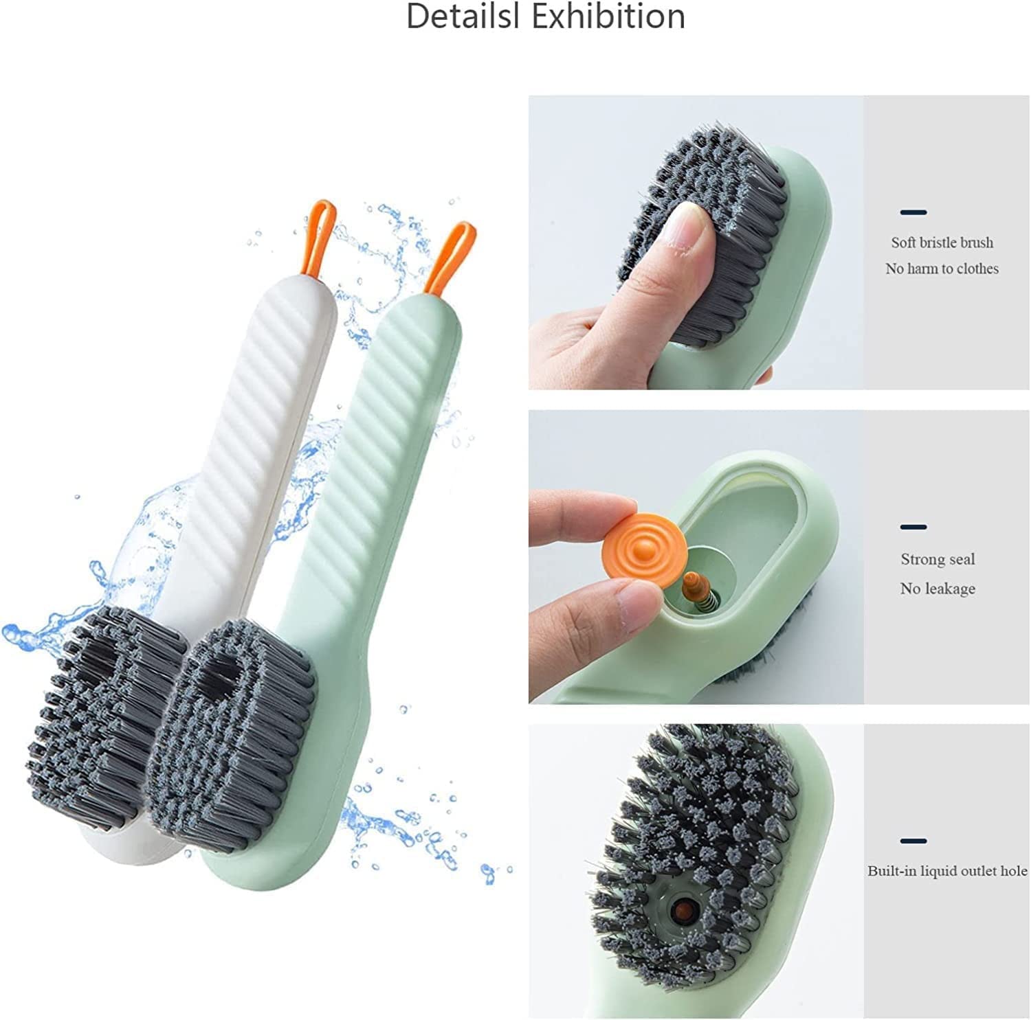 Multifunctional Liquid Shoe Brush with Liquid Box, Adding Liquid Filled Brush with Soap Dispenser Press Type, Long Handle Shoe Cleaner Brush Cleaning with New Liquid Cartridge Pack of 1, Plastic