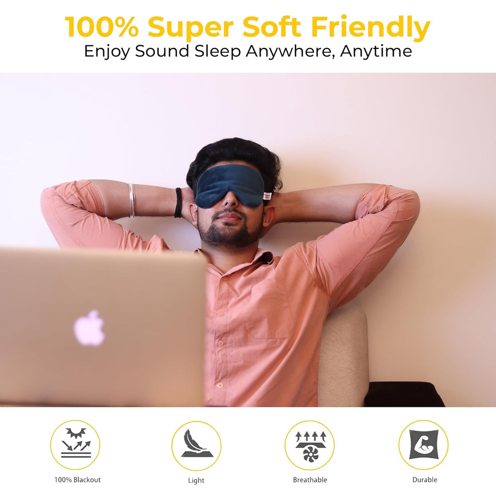 BTH Company nylon Adjustable Sleeping Eye Mask - Super Soft & Smooth - Cyan - Ideal For Women, Men, Old Ages, And Kids - The Comfortable Blindfold For A Restful Sleep