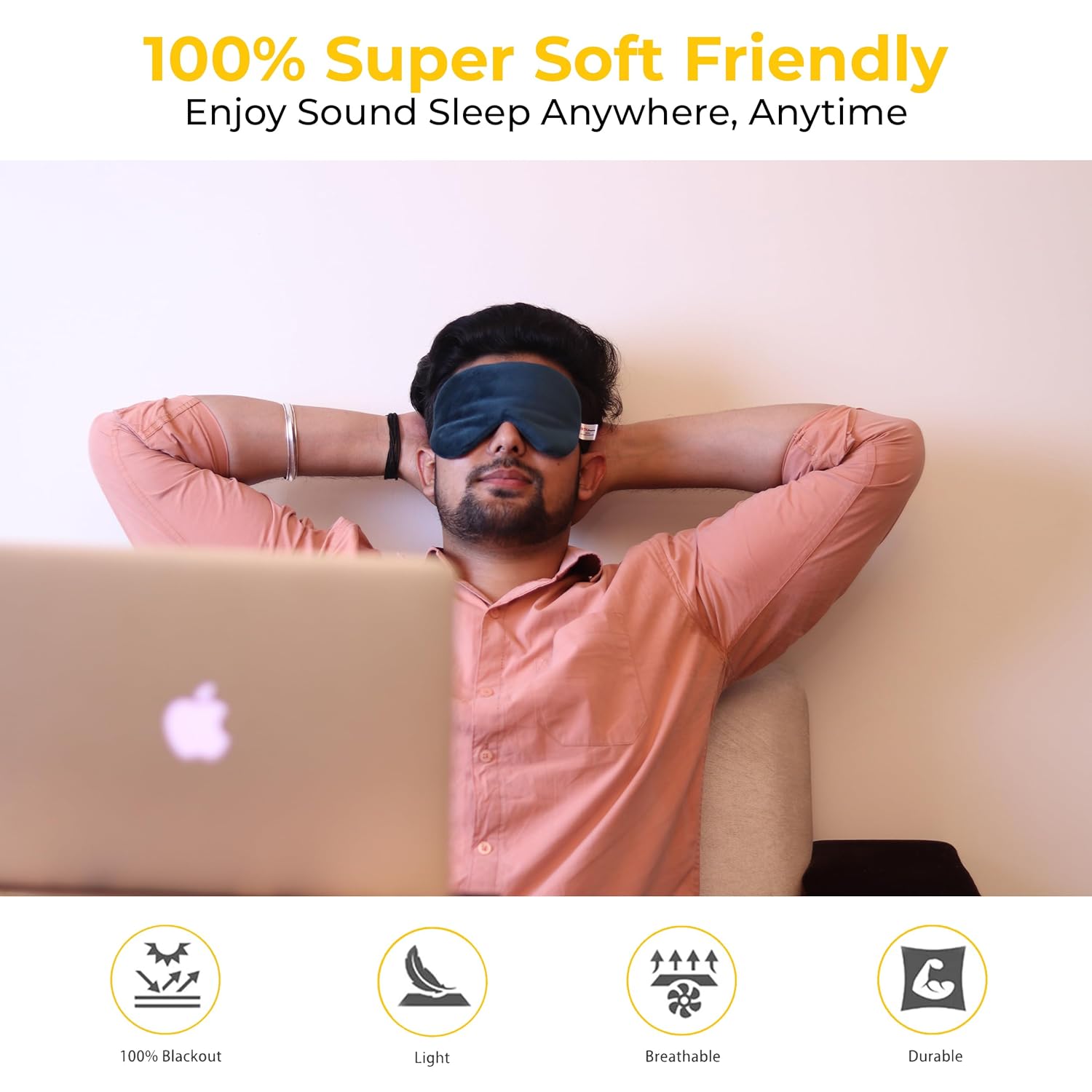 BTH Company nylon Adjustable Sleeping Eye Mask - Super Soft & Smooth - Cyan - Ideal For Women, Men, Old Ages, And Kids - The Comfortable Blindfold For A Restful Sleep