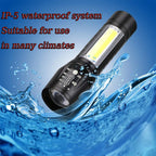DOTCOM LED Emergency Handheld Flashlight USB Rechargeable Flashlight 3 Modes Adjustable Focus,Portable Waterproof LED Flashlight with COB Side Lights，Best Tactical Torch for Hurricane (1pack)