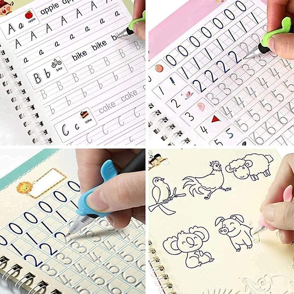 Eclet Magic Book for Kids, Sank Magic Practice Copybook, (4 Book+10 Refill+1 Pen+1 Grip) Number Tracing Book for Pre-Schoolers with Pen, Magic Calligraphy Copybook Set Writing Tool for Kids(F)